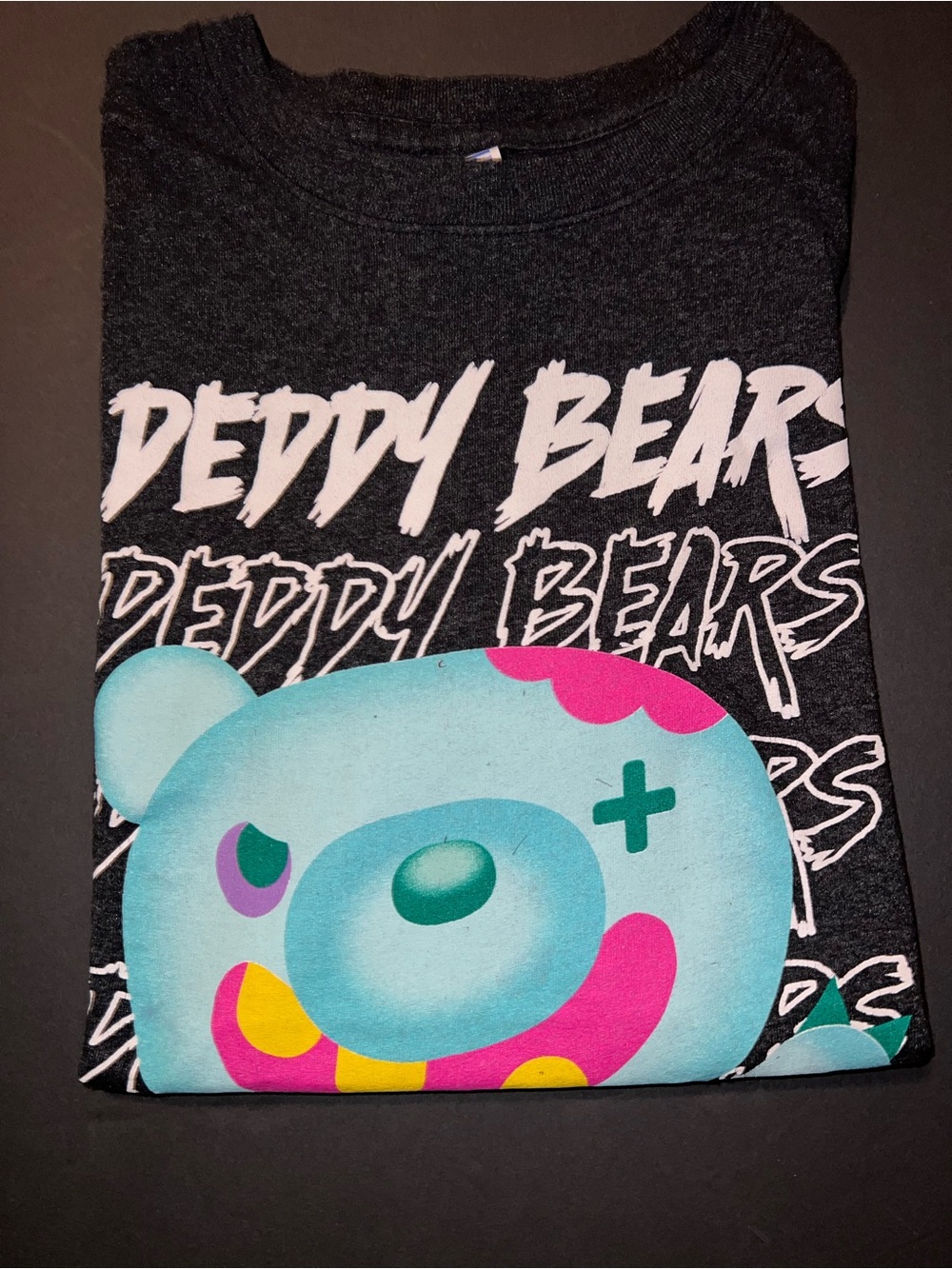 Kids Black Graphic Tee with Teddy Bear Print